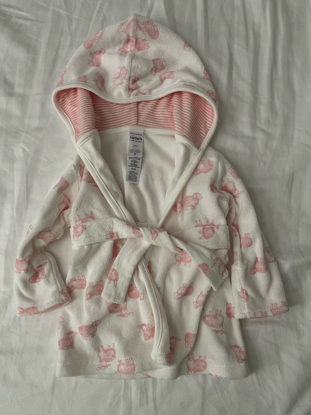Carter's Pink & White Hooded Infant Robe size 0-9M